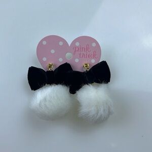 Pink Trick Pompom Dangling Earrings with Velvet Bow N231-20